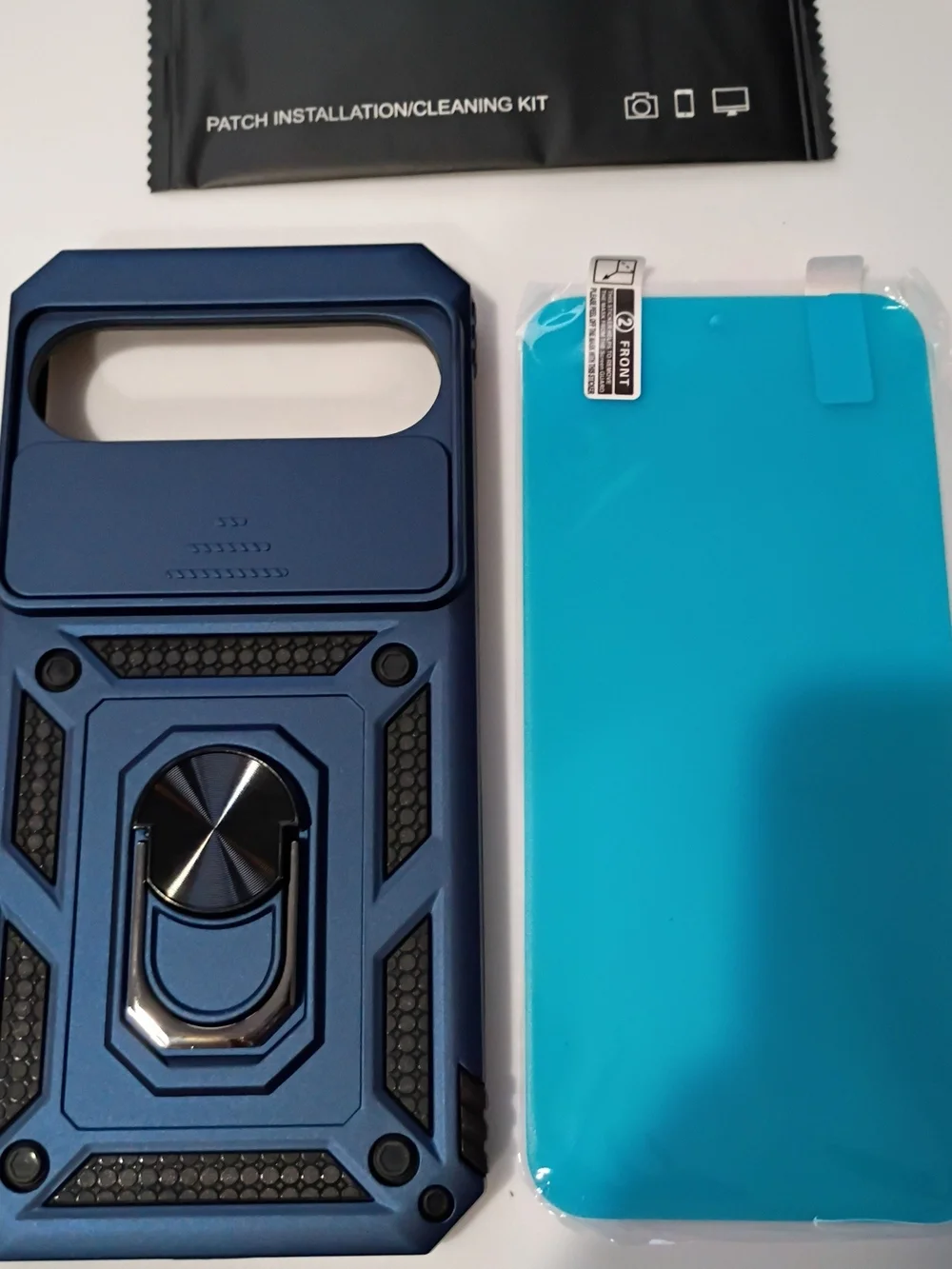 Blue Rugged Phone Case with Ring Kickstand + Screen Protector For Pixel 9 Pro XL